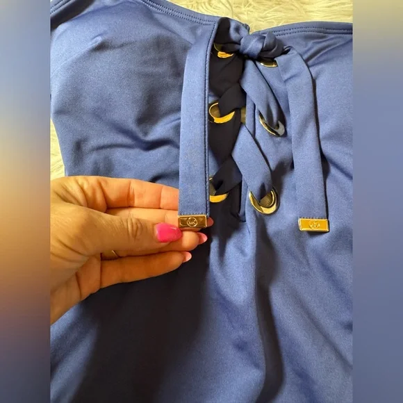 Michael Kors Blue One Piece Swimsuit with Lace-Up Detail - Picture 2 of 3